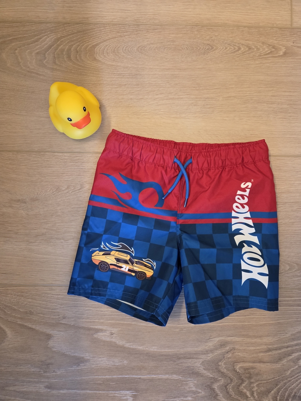 Hot Wheels Kids' Red and Blue Swim Trunks